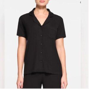 SKIMS Soft Lounge Black Short Sleeve Ribbed PJ Sleep Shirt Large